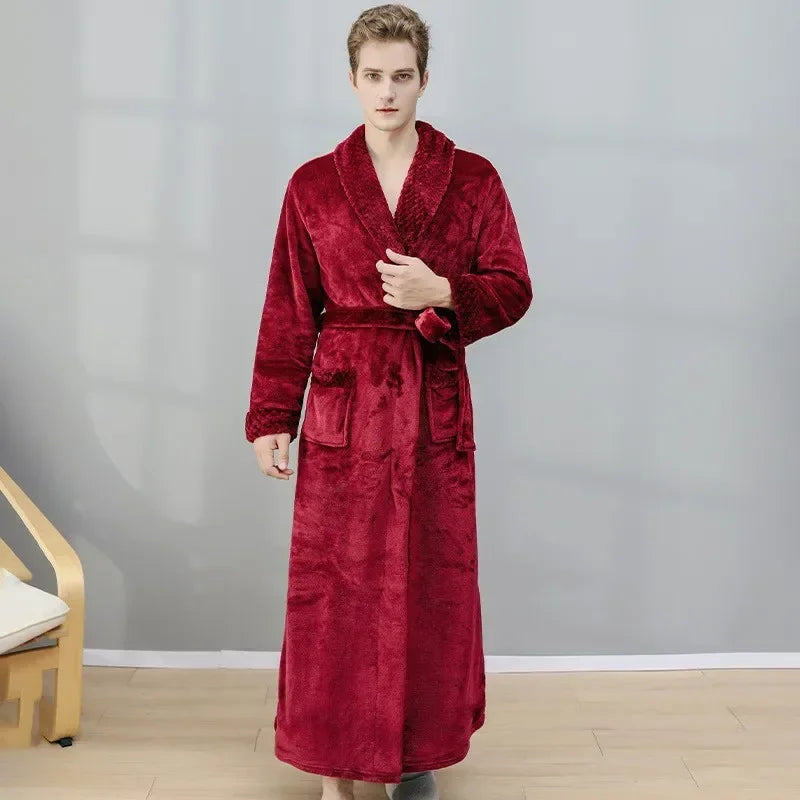 Warm Coral Velvet Bathrobe – Thick Autumn & Winter Couple Robe, Soft Pajamas for Men & Women, Cozy Shower Robe