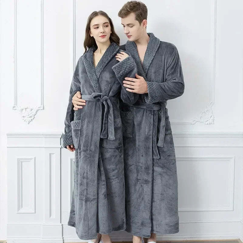Warm Coral Velvet Bathrobe – Thick Autumn & Winter Couple Robe, Soft Pajamas for Men & Women, Cozy Shower Robe