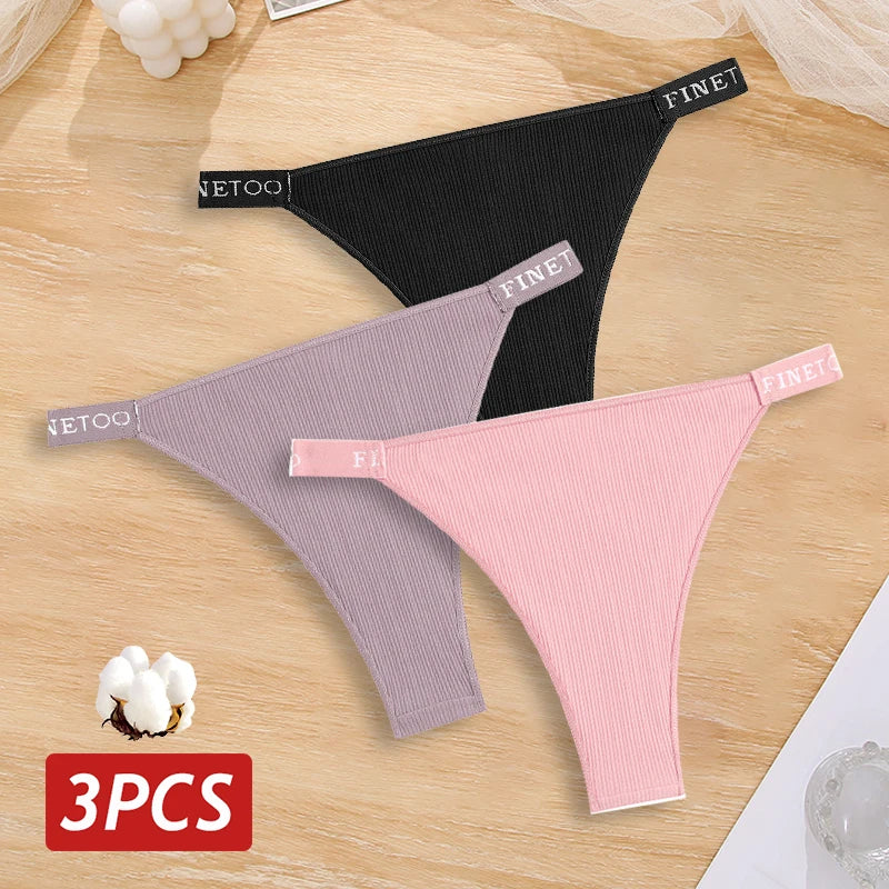 3PCS Cotton Brazilian Panties Set – Sexy Low-Waist Bikini Underwear for Women