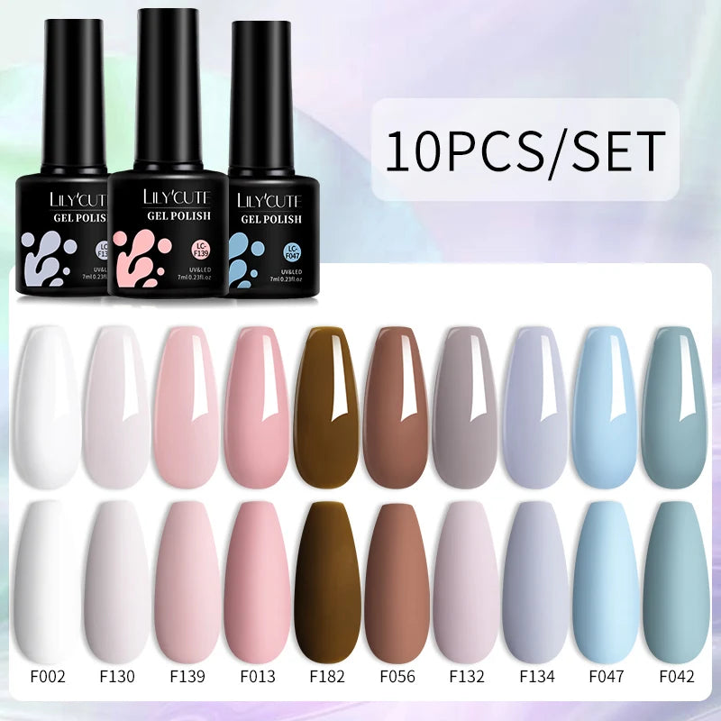 LILYCUTE 10PCS Gel Nail Polish Set, Brown Earth & Coffee Color Series, Semi-Permanent UV LED Soak Off Nail Gel
