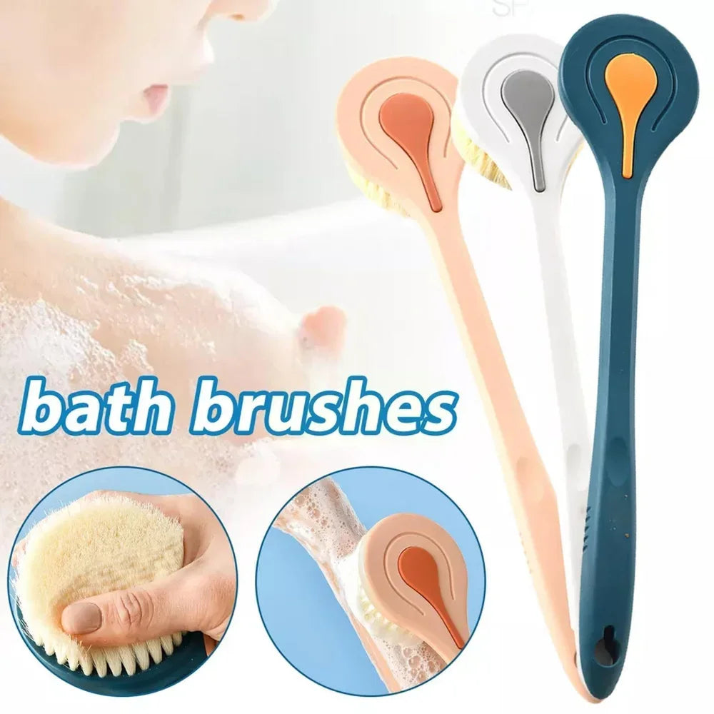 1pc Long Handle Bath Brush – Soft Hair Back Scrubber, Body Massage Brush for Shower & Mud Treatment