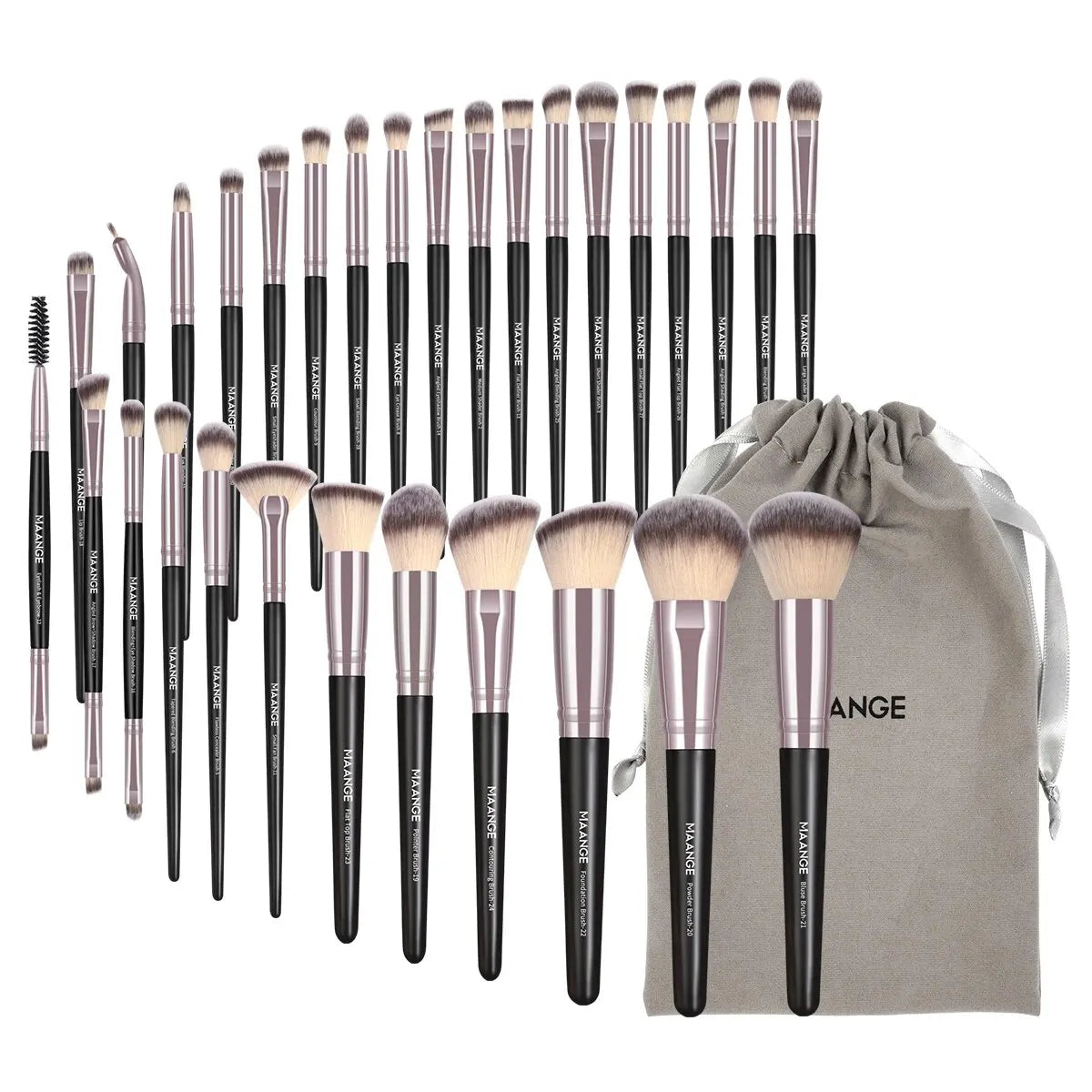 MAANGE 30-Piece Professional Makeup Brush Set – Foundation, Concealer, Eyeshadow, Powder, Blush & Blending Brushes with Travel Bag