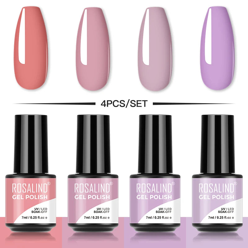 ROSALIND 6PCS Nail Gel Polish Set for Manicure & Nail Art Design, Soak Off Semi-Permanent UV Hybrid Varnish