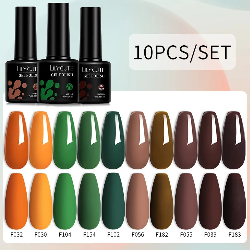 LILYCUTE 10PCS Gel Nail Polish Set, Brown Earth & Coffee Color Series, Semi-Permanent UV LED Soak Off Nail Gel