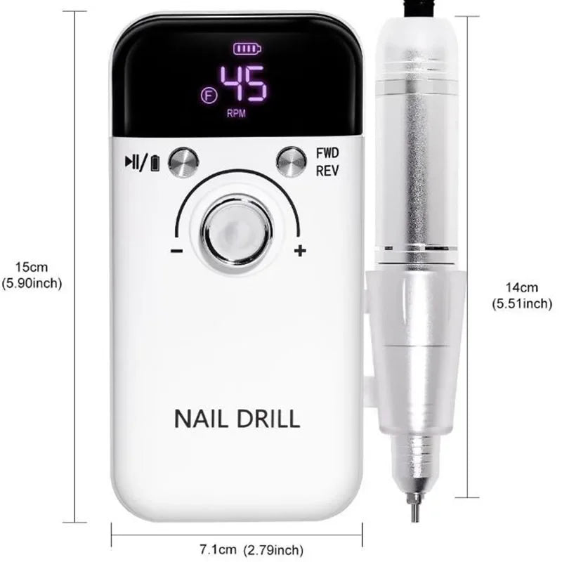 45000RPM Electric Nail Drill Machine - Professional Rechargeable Nail Drill for Gel Nails, Polish, and Manicure Tool
