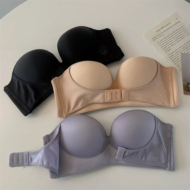 Front Closure Strapless Push-Up Bra for Women – Sexy, Invisible Wireless Bralette