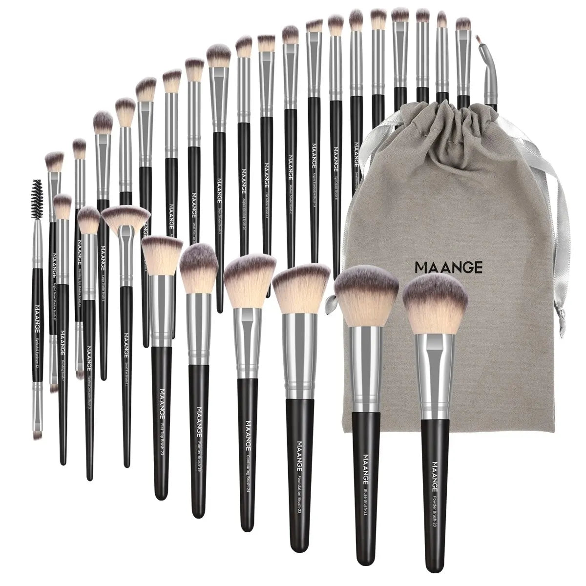 MAANGE 30-Piece Professional Makeup Brush Set – Foundation, Concealer, Eyeshadow, Powder, Blush & Blending Brushes with Travel Bag