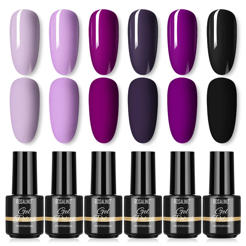 ROSALIND 6PCS Nail Gel Polish Set for Manicure & Nail Art Design, Soak Off Semi-Permanent UV Hybrid Varnish
