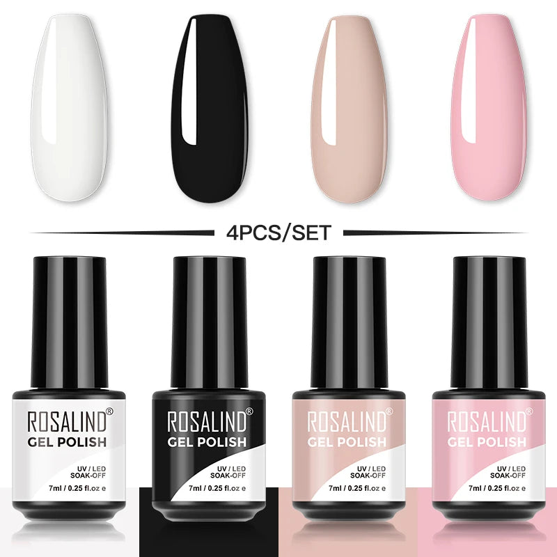 ROSALIND 6PCS Nail Gel Polish Set for Manicure & Nail Art Design, Soak Off Semi-Permanent UV Hybrid Varnish