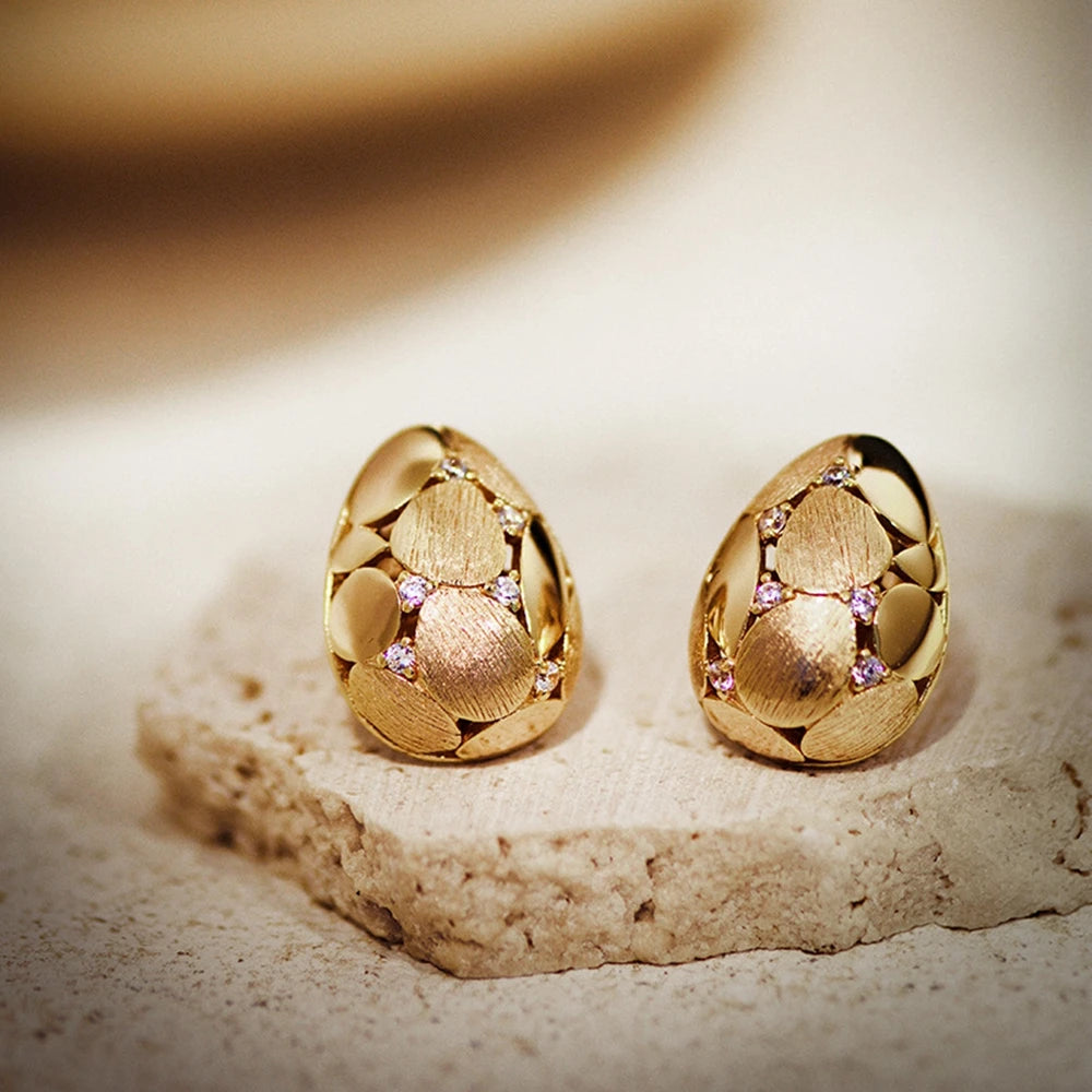18K Gold Plated 925 Sterling Silver Lab Sapphire Pear Ear Studs Earrings for Women