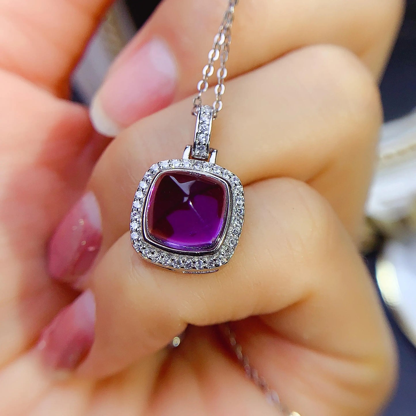 925 Silver Pendant with Natural Amethyst Gemstone - 8*8mm