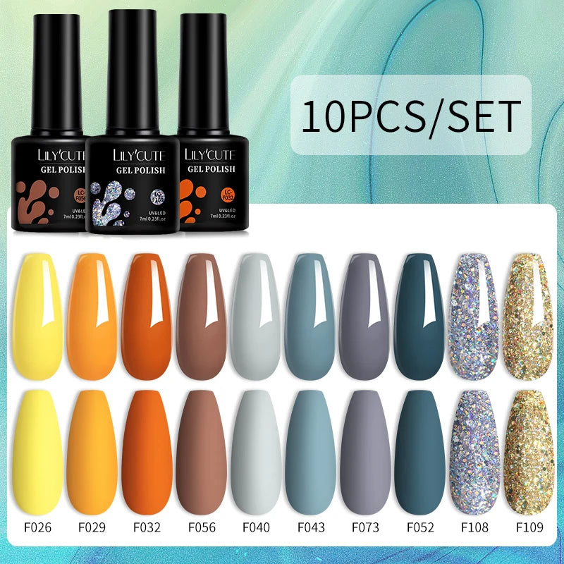 LILYCUTE 10PCS Gel Nail Polish Set, Brown Earth & Coffee Color Series, Semi-Permanent UV LED Soak Off Nail Gel