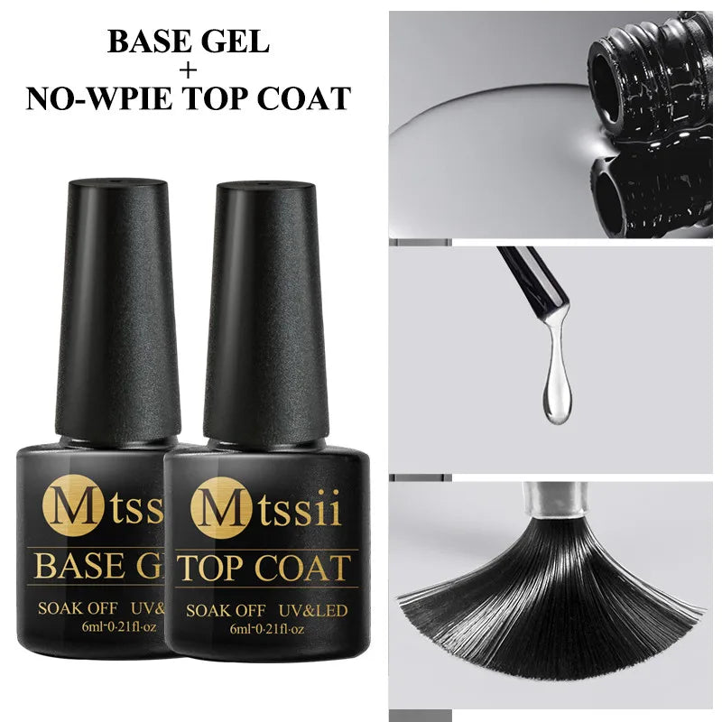 6Pcs Gray Gel Nail Polish Set - Moonlight Colors with Glitter, Semi-Permanent Varnish, Soak-Off UV Gel Manicure Base & Top Coat