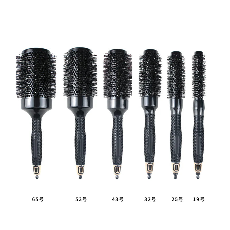 6pcs/set Black Boar Bristles Round Hair Comb