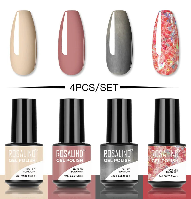 ROSALIND 6PCS Nail Gel Polish Set for Manicure & Nail Art Design, Soak Off Semi-Permanent UV Hybrid Varnish