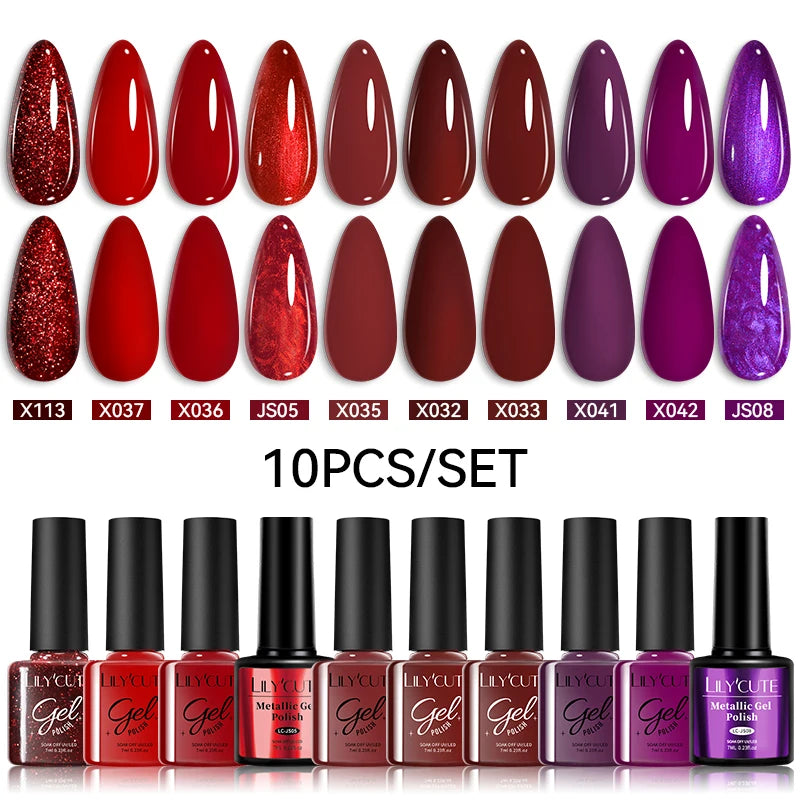 LILYCUTE 10PCS Gel Nail Polish Set, Brown Earth & Coffee Color Series, Semi-Permanent UV LED Soak Off Nail Gel