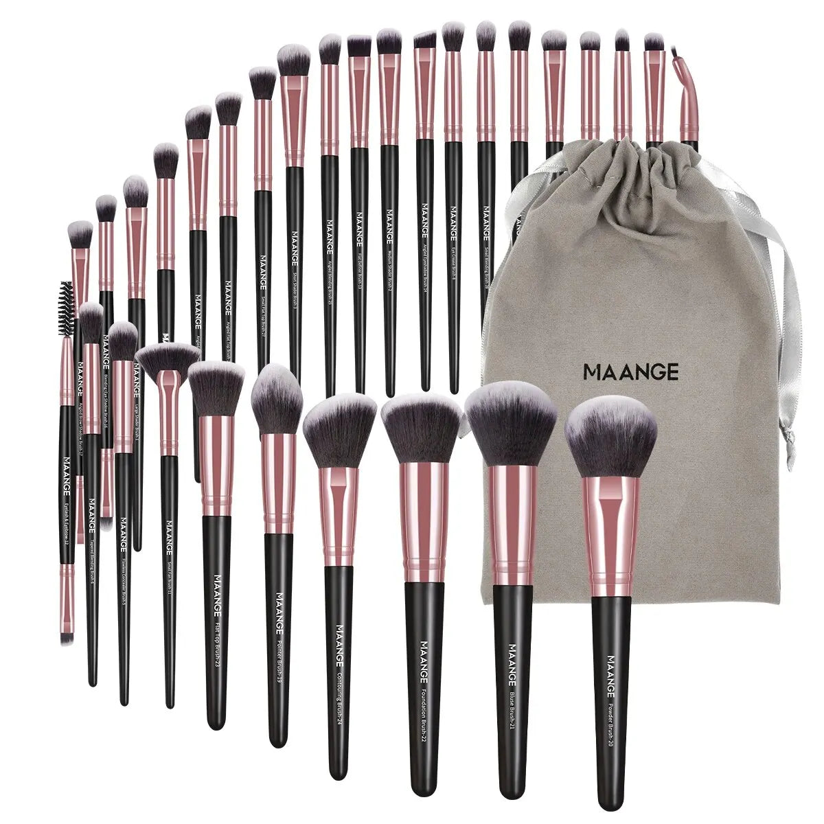 MAANGE 30-Piece Professional Makeup Brush Set – Foundation, Concealer, Eyeshadow, Powder, Blush & Blending Brushes with Travel Bag
