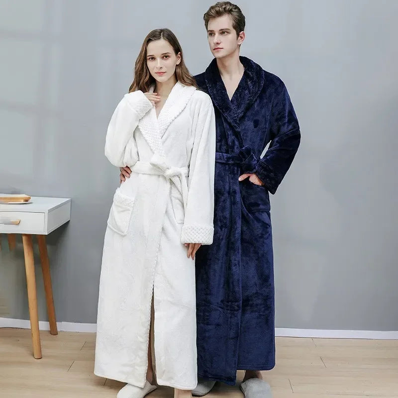 Warm Coral Velvet Bathrobe – Thick Autumn & Winter Couple Robe, Soft Pajamas for Men & Women, Cozy Shower Robe