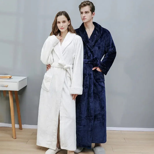 Warm Coral Velvet Bathrobe – Thick Autumn & Winter Couple Robe, Soft Pajamas for Men & Women, Cozy Shower Robe