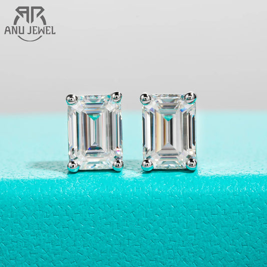 AnuJewel 10k Gold Emerald Moissanite Stud Earrings