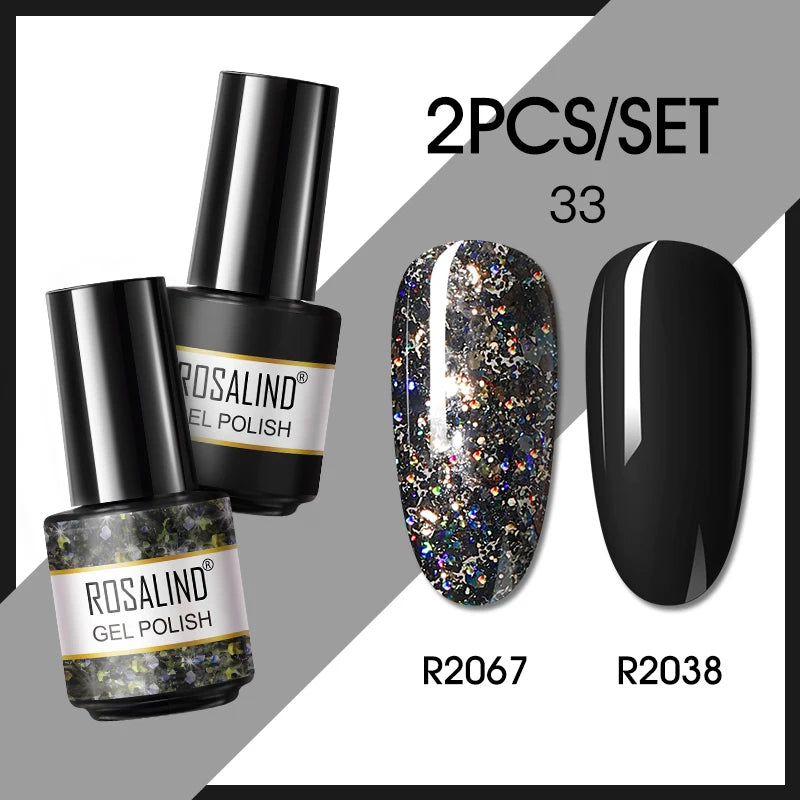 ROSALIND 6PCS Nail Gel Polish Set for Manicure & Nail Art Design, Soak Off Semi-Permanent UV Hybrid Varnish