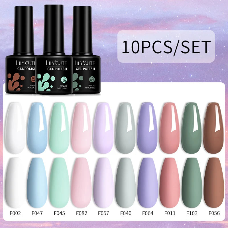 LILYCUTE 10PCS Gel Nail Polish Set, Brown Earth & Coffee Color Series, Semi-Permanent UV LED Soak Off Nail Gel