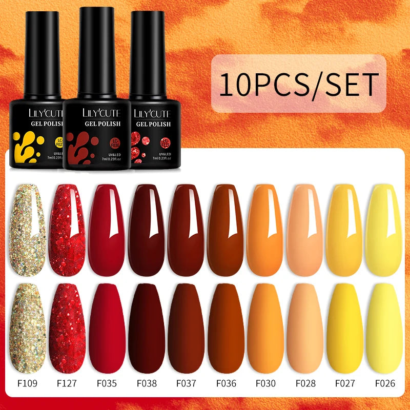 LILYCUTE 10PCS Gel Nail Polish Set, Brown Earth & Coffee Color Series, Semi-Permanent UV LED Soak Off Nail Gel