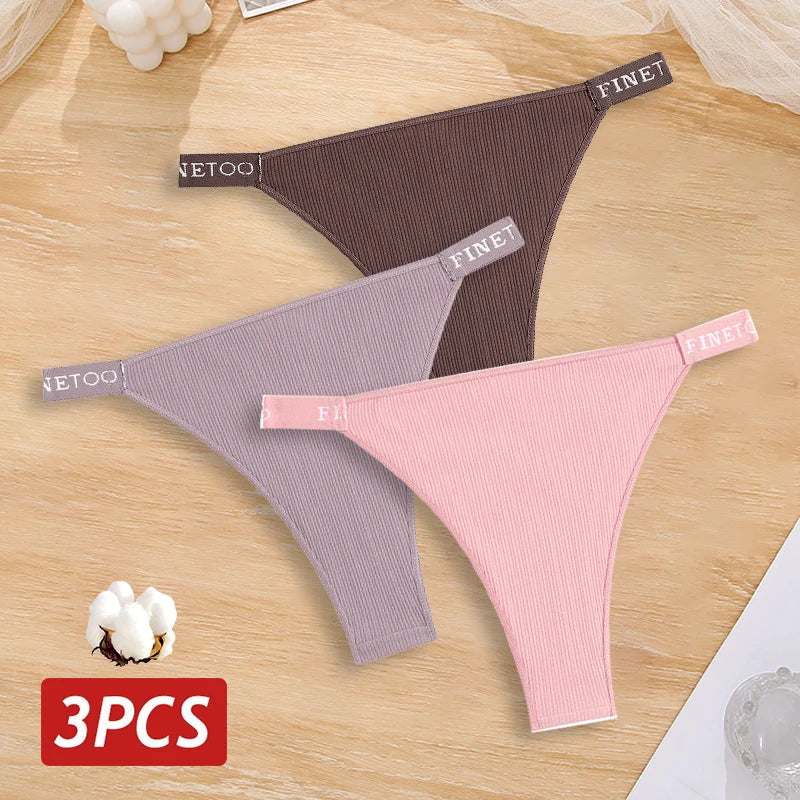3PCS Cotton Brazilian Panties Set – Sexy Low-Waist Bikini Underwear for Women