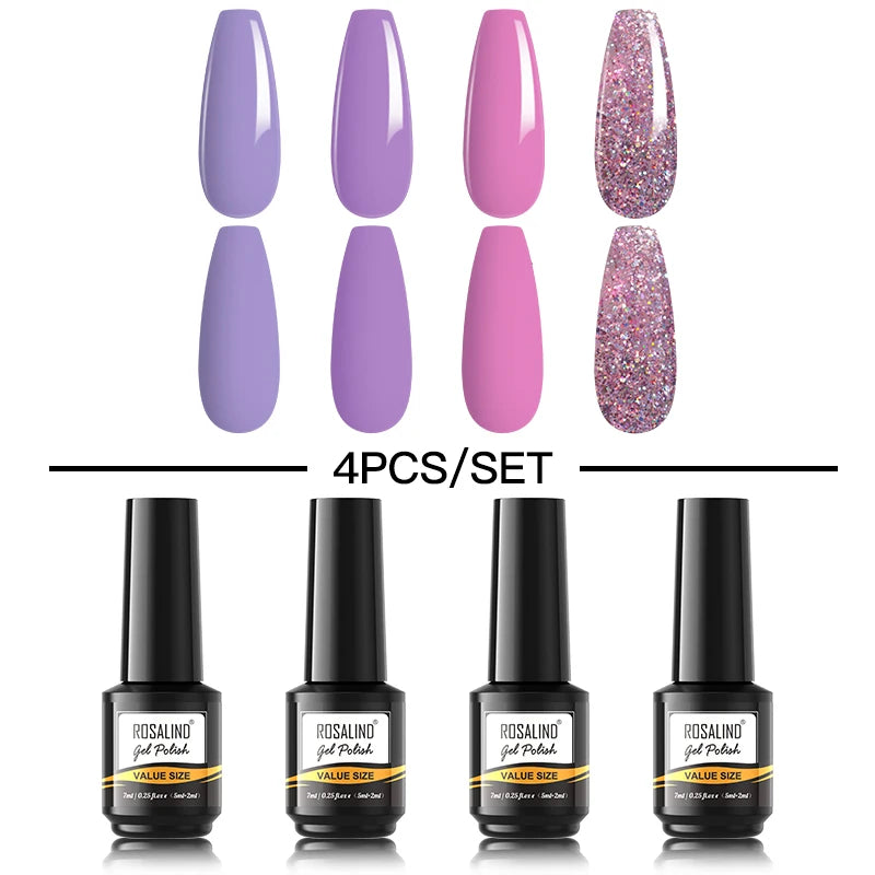 ROSALIND 6PCS Nail Gel Polish Set for Manicure & Nail Art Design, Soak Off Semi-Permanent UV Hybrid Varnish