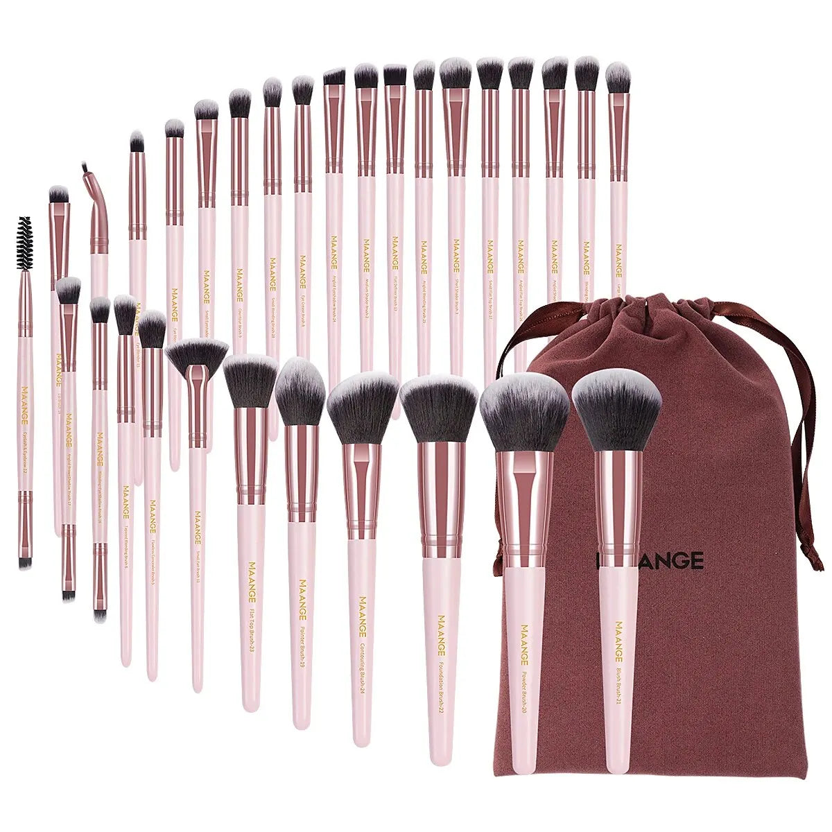 MAANGE 30-Piece Professional Makeup Brush Set – Foundation, Concealer, Eyeshadow, Powder, Blush & Blending Brushes with Travel Bag