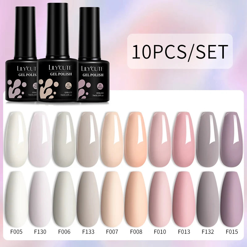 LILYCUTE 10PCS Gel Nail Polish Set, Brown Earth & Coffee Color Series, Semi-Permanent UV LED Soak Off Nail Gel