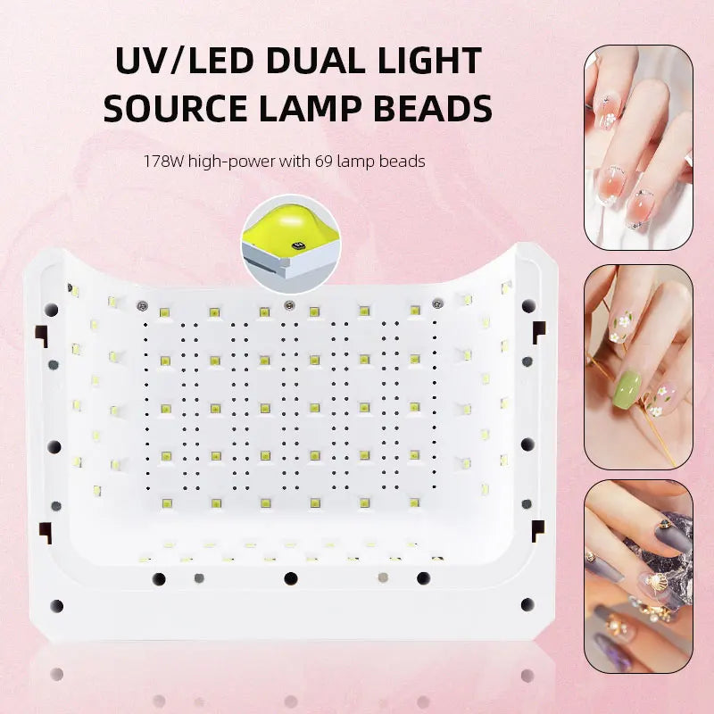 178W UV LED Nail Lamp - Professional Gel Polish Drying Lamp with Detachable Hand Pillow