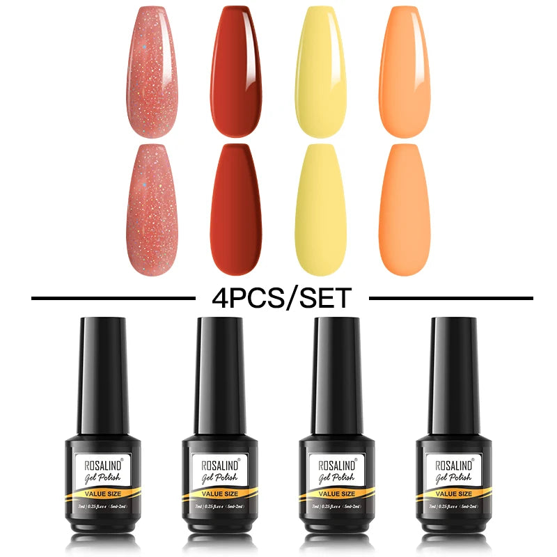 ROSALIND 6PCS Nail Gel Polish Set for Manicure & Nail Art Design, Soak Off Semi-Permanent UV Hybrid Varnish