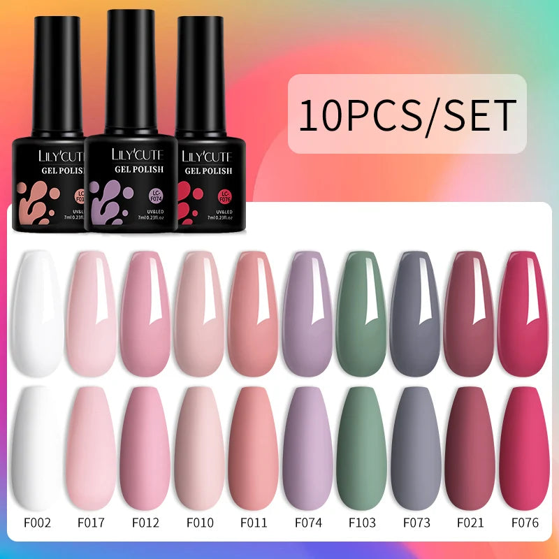LILYCUTE 10PCS Gel Nail Polish Set, Brown Earth & Coffee Color Series, Semi-Permanent UV LED Soak Off Nail Gel