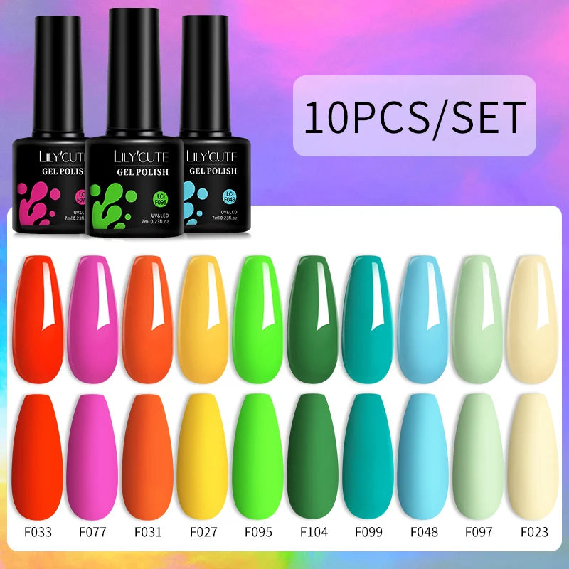 LILYCUTE 10PCS Gel Nail Polish Set, Brown Earth & Coffee Color Series, Semi-Permanent UV LED Soak Off Nail Gel
