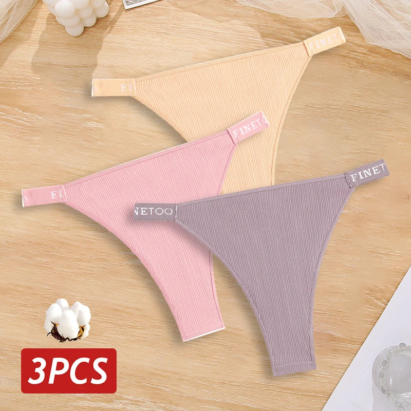 3PCS Cotton Brazilian Panties Set – Sexy Low-Waist Bikini Underwear for Women