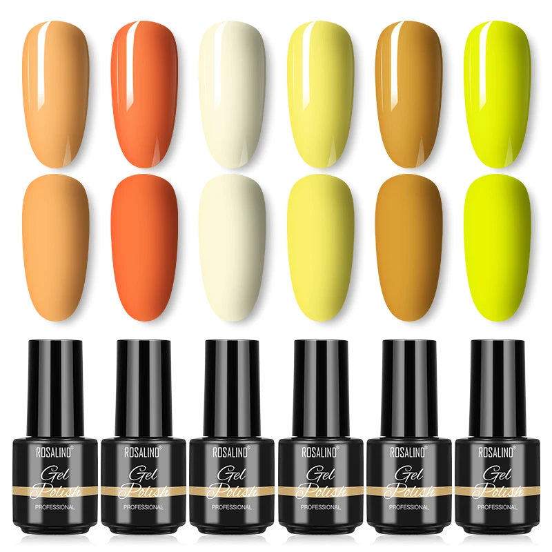 ROSALIND 6PCS Nail Gel Polish Set for Manicure & Nail Art Design, Soak Off Semi-Permanent UV Hybrid Varnish