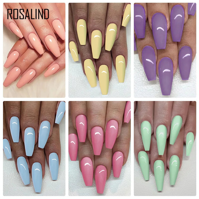 ROSALIND 6PCS Nail Gel Polish Set for Manicure & Nail Art Design, Soak Off Semi-Permanent UV Hybrid Varnish