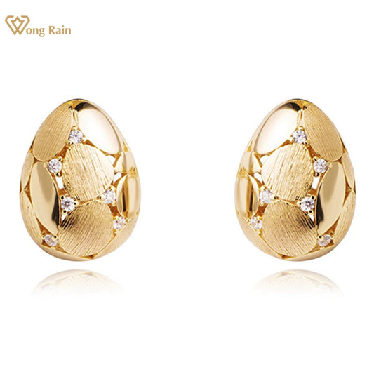 18K Gold Plated 925 Sterling Silver Lab Sapphire Pear Ear Studs Earrings for Women