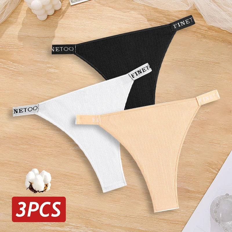 3PCS Cotton Brazilian Panties Set – Sexy Low-Waist Bikini Underwear for Women