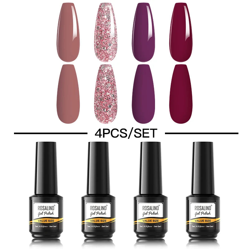 ROSALIND 6PCS Nail Gel Polish Set for Manicure & Nail Art Design, Soak Off Semi-Permanent UV Hybrid Varnish