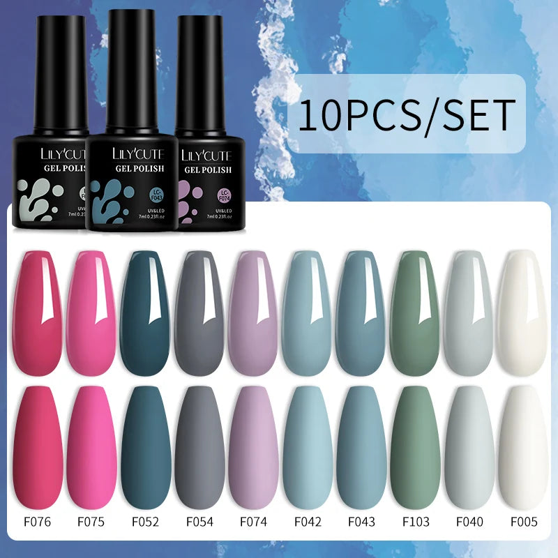 LILYCUTE 10PCS Gel Nail Polish Set, Brown Earth & Coffee Color Series, Semi-Permanent UV LED Soak Off Nail Gel