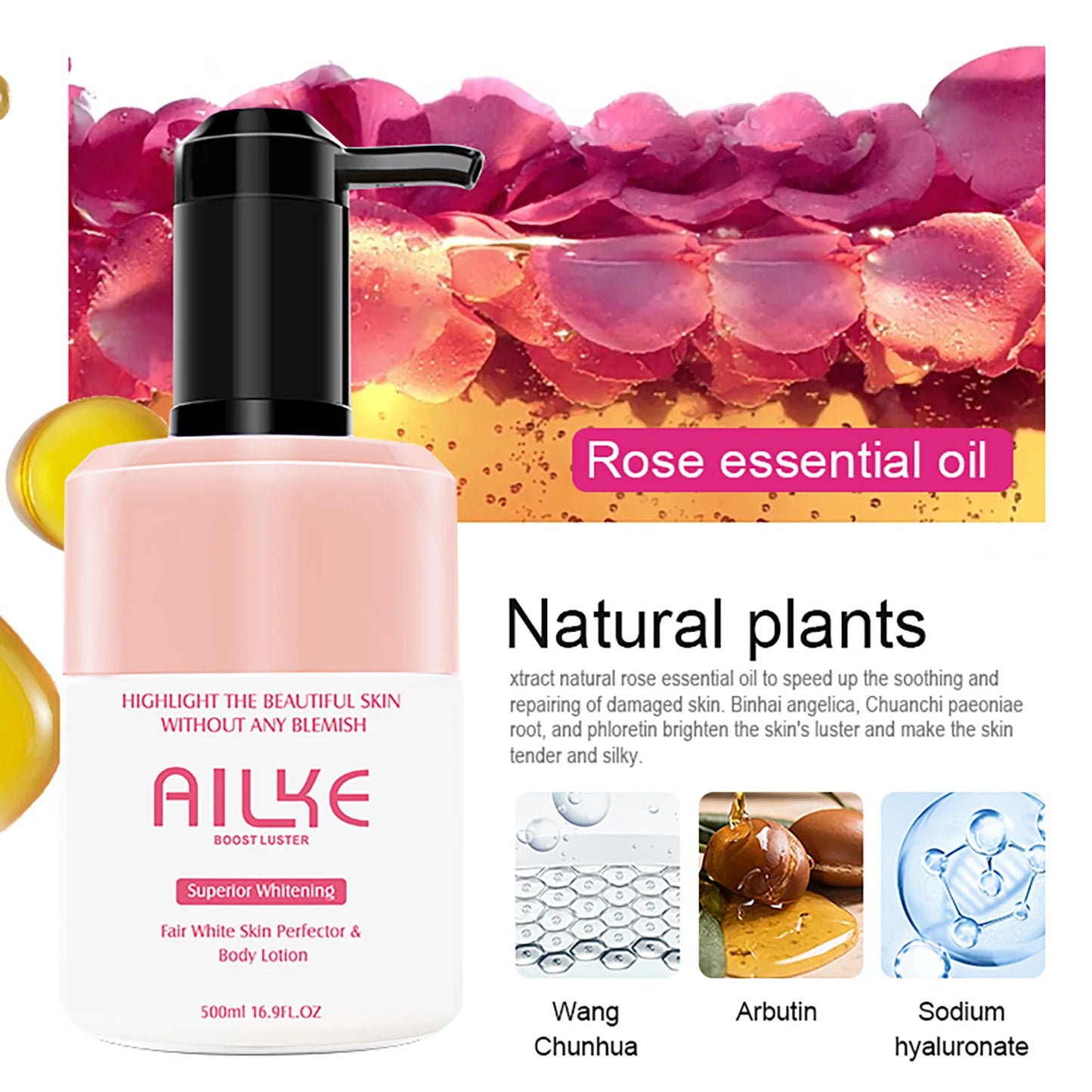 AILKE Superior Whitening Body Lotion – Skin Perfector, Soothing, Hydrating, Reduces Blemishes & Improves Rough Skin