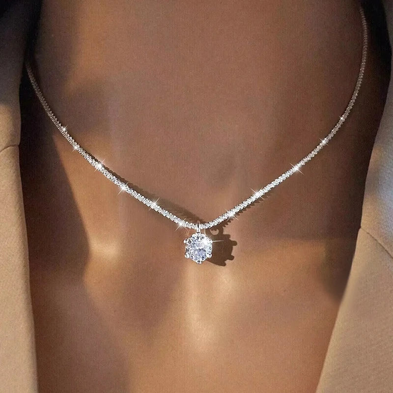 GRA 1CT Sparkling Luxury Moissanite Diamond White Pendant Necklace for Women