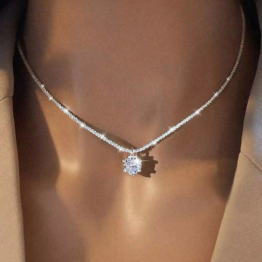 GRA 1CT Sparkling Luxury Moissanite Diamond White Pendant Necklace for Women