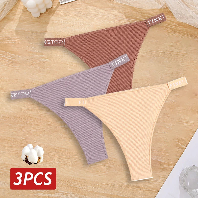 3PCS Cotton Brazilian Panties Set – Sexy Low-Waist Bikini Underwear for Women
