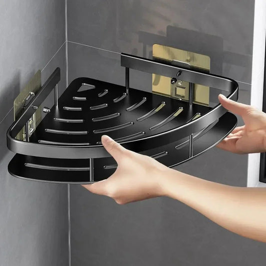 Aluminum Alloy No-Drill Bathroom Shelf – Corner Storage Rack for Shampoo, Makeup & Shower Accessories