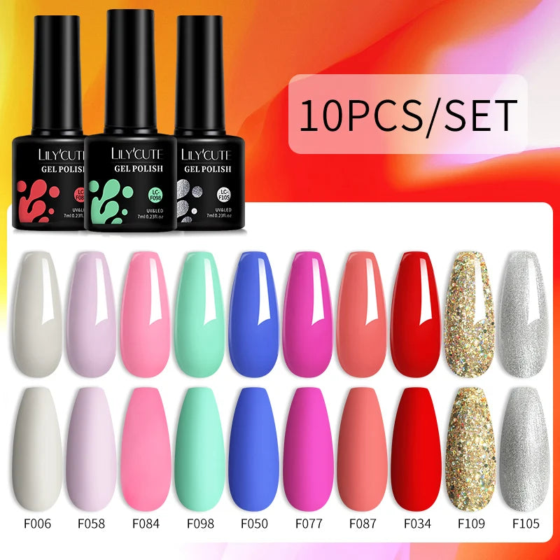 LILYCUTE 10PCS Gel Nail Polish Set, Brown Earth & Coffee Color Series, Semi-Permanent UV LED Soak Off Nail Gel