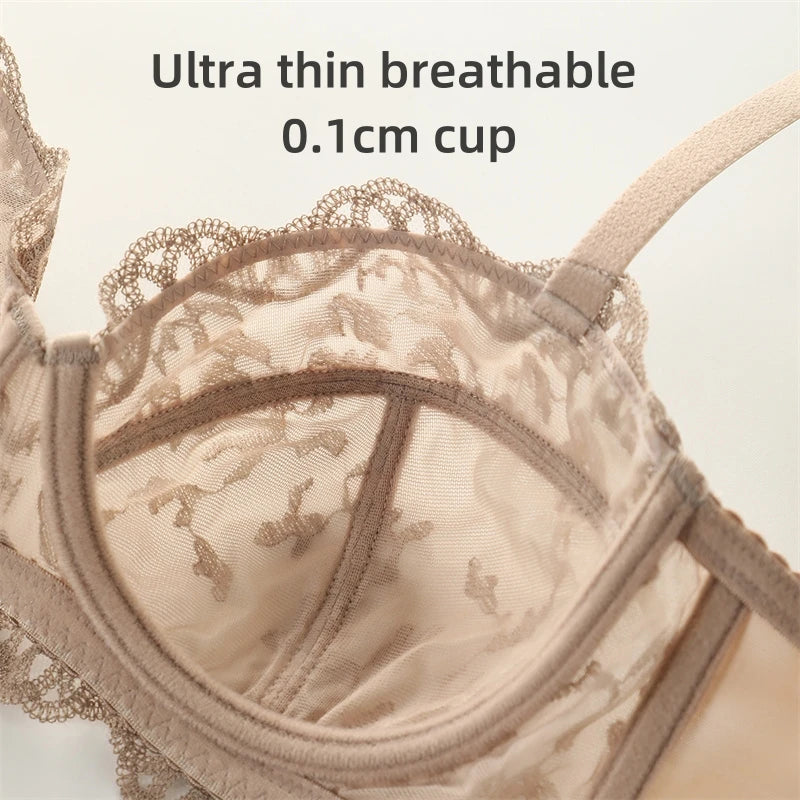 French Luxury Ultra-Thin Lace Bra for Women – Sexy, Comfortable, and Gathered Design