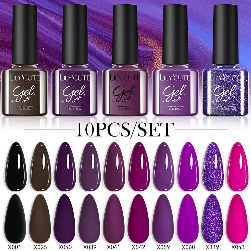 LILYCUTE 10PCS Gel Nail Polish Set, Brown Earth & Coffee Color Series, Semi-Permanent UV LED Soak Off Nail Gel
